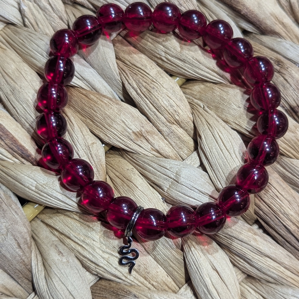 Red Beaded Bracelet w Snake Charm